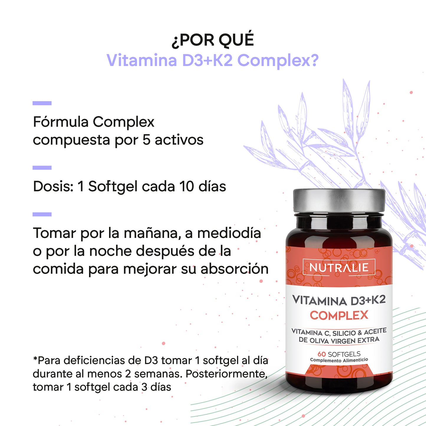 Vitamina D3 + K2 Complex Nutralie – Apoyo natural para huesos y sistema inmune