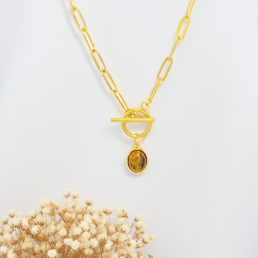 Collar Ojo de Tigre – Fuerza y Protección en Baño de Oro 18k