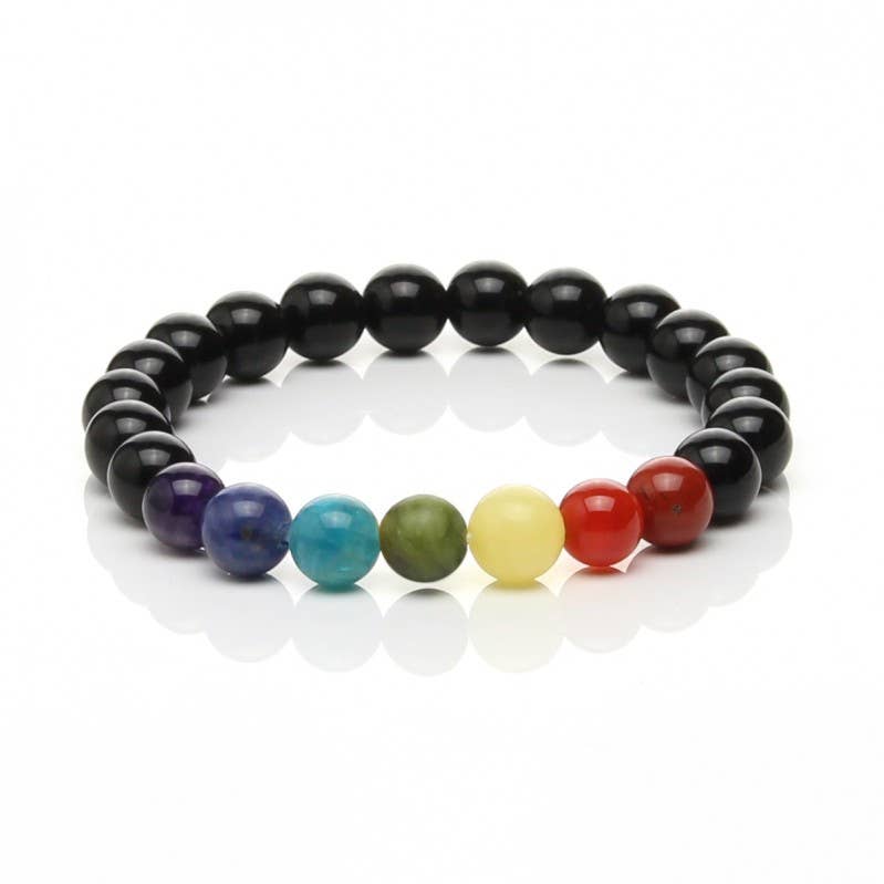 Pulsera de obsidiana negra con las piedras de los chakras: 6 mm