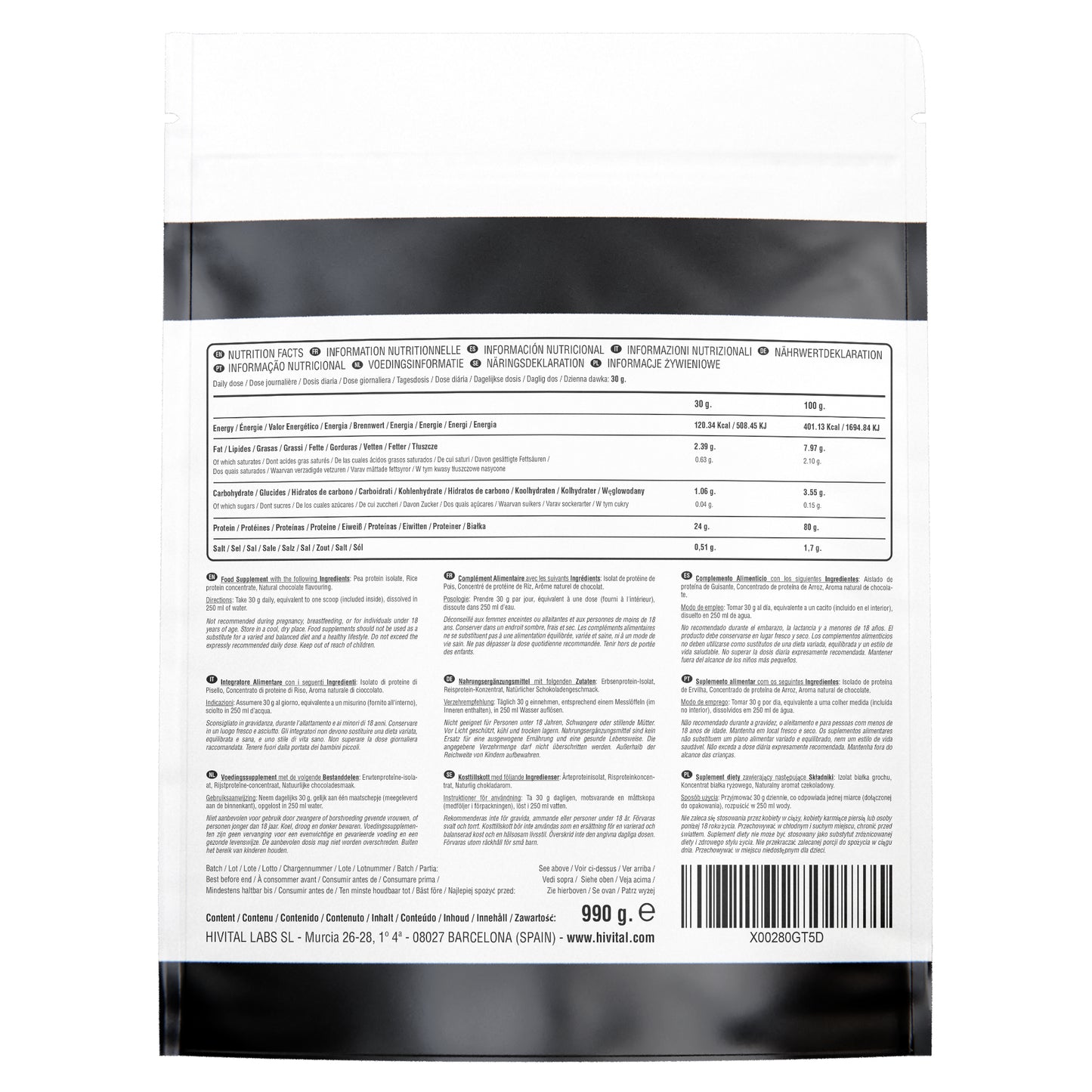 Proteína Vegana de Guisante y Arroz | 1 Kg | Alta Calidad, Sin Lactosa, Sin Azúcares Añadidos