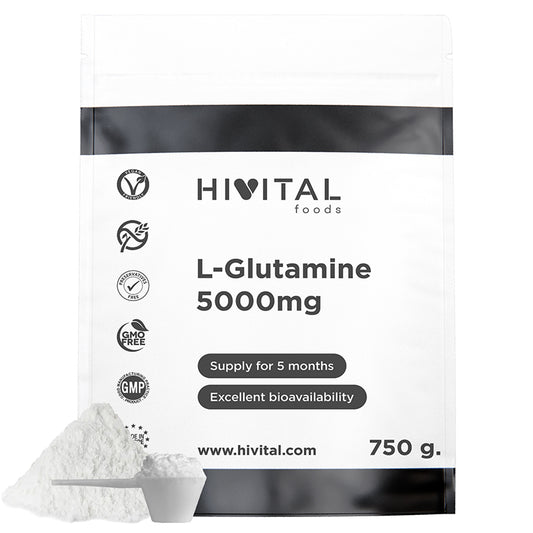 L-Glutamina 5000 mg | 750 g Polvo Vegano | Recuperación Muscular, Intestino y Energía