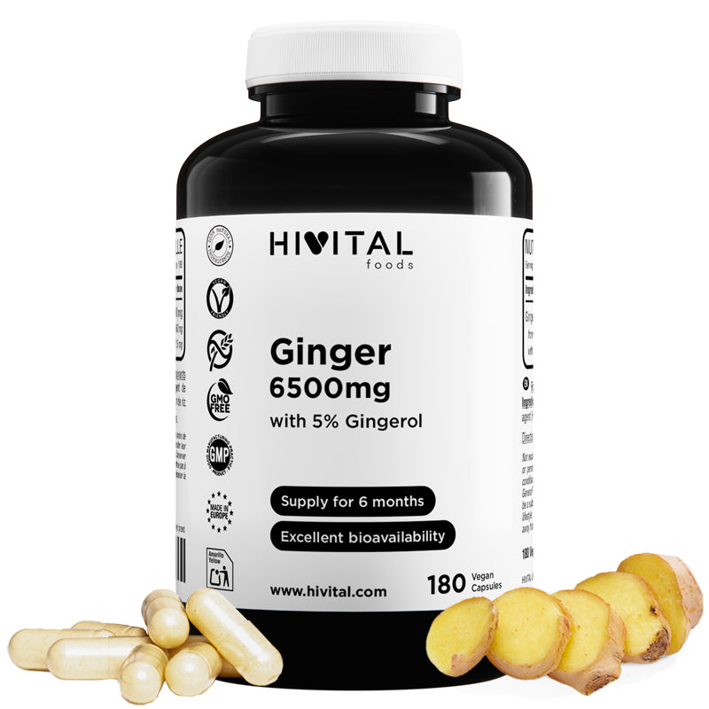 Jengibre 6500 mg 180 Cápsulas | Digestión, Inflamación y Energía Natural