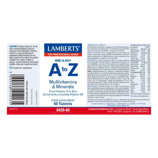 Lamberts Multivitamins Minerals A to Z 60 comprimidos | Multivitamínico completo energía y defensas
