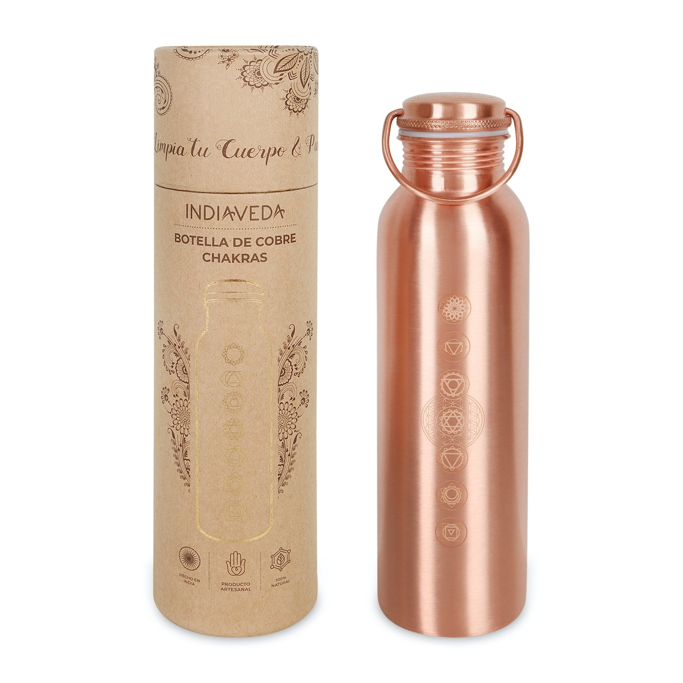 Botella de Cobre Chakras 950 ml | Agua purificada y energía vital