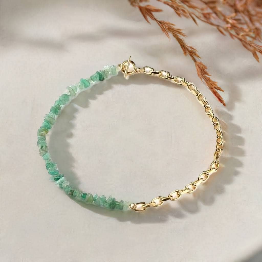 Collar Aventurina Verde con cuentas chip en acero inoxidable – Energía y equilibrio