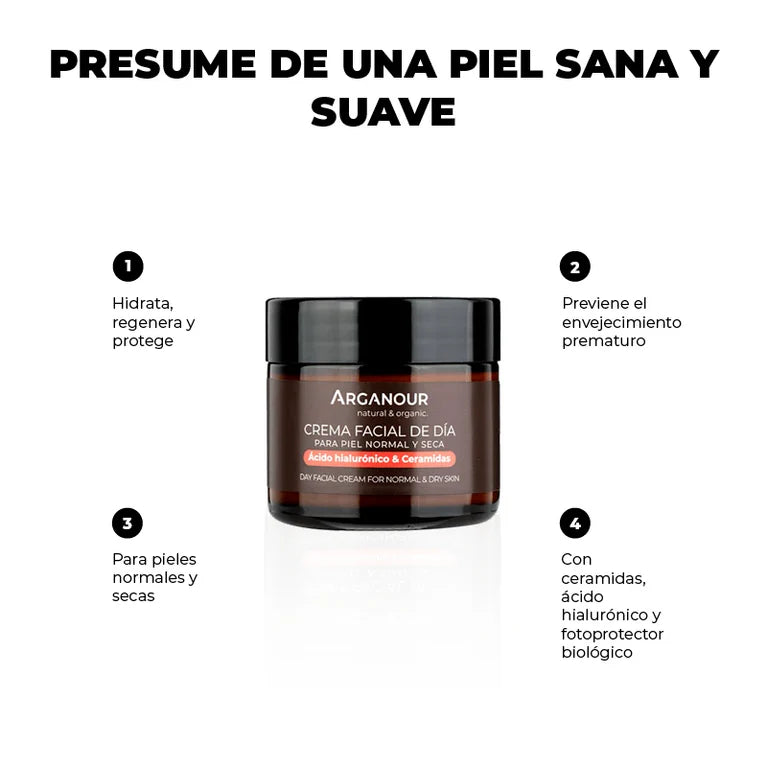 Crema Antiedad de Día 100% Natural | Con Ácido Hialurónico + Ceramidas