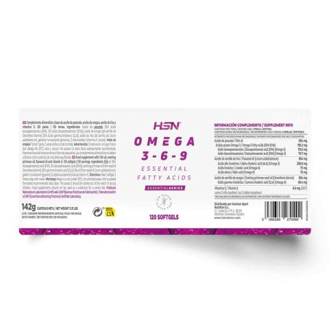 Omega 3-6-9 HSN 1000 mg | Salud Cardiovascular, Cerebro, Colesterol y salud Hormonal Femenina.