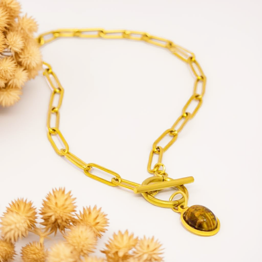 Collar Ojo de Tigre – Fuerza y Protección en Baño de Oro 18k