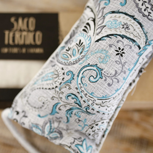 Saco Térmico Natural Gray Paisley de Hueso de Aceituna y Lavanda – Calor y Frío Terapéutico