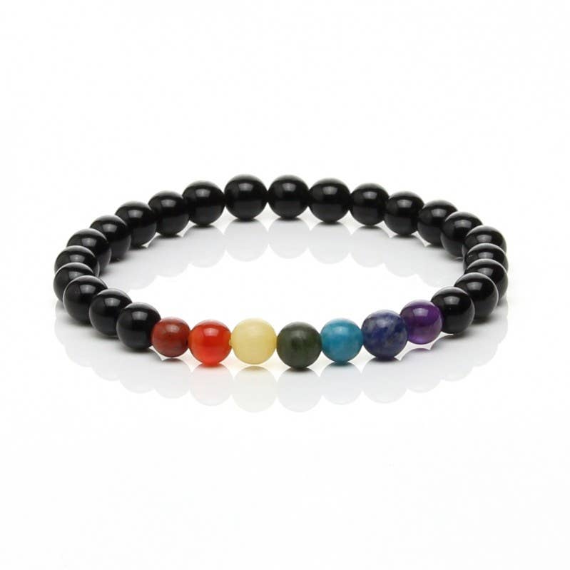 Pulsera de obsidiana negra con las piedras de los chakras: 6 mm