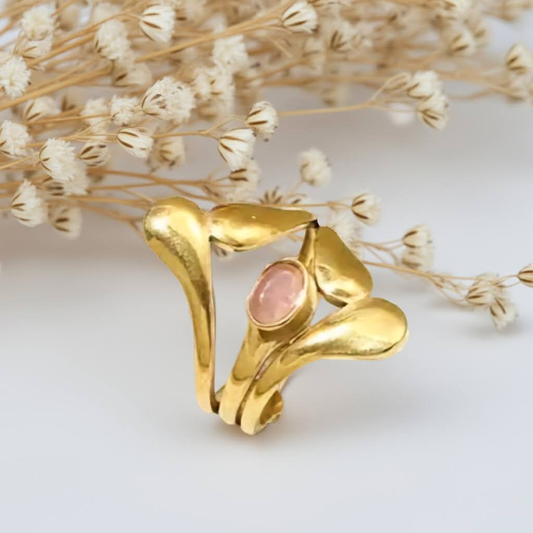 Anillo Ojo de Gato Rosa en acero inoxidable bañado en oro – Protección y armonía