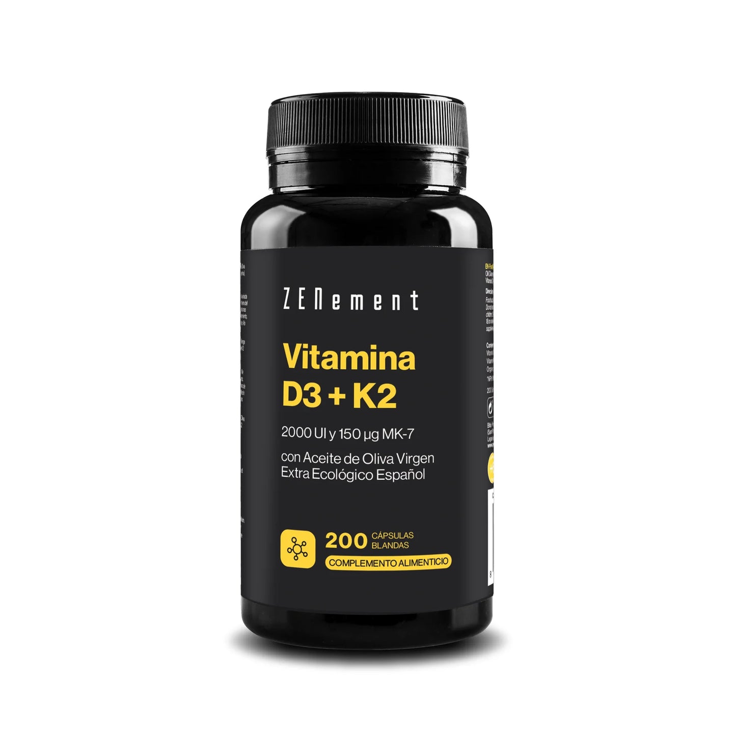 Vitamina D3 + K2 natural (2000 UI + 150 mcg MK-7) con Aceite de Oliva Virgen Extra | Huesos, defensas y equilibrio mineral