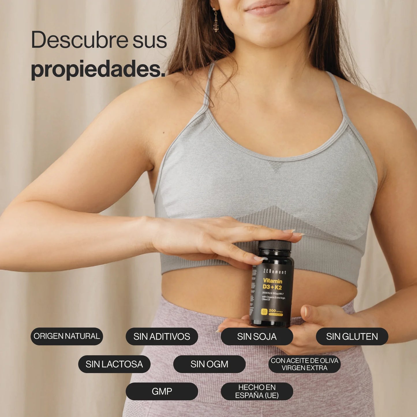 Vitamina D3 + K2 natural (2000 UI + 150 mcg MK-7) con Aceite de Oliva Virgen Extra | Huesos, defensas y equilibrio mineral
