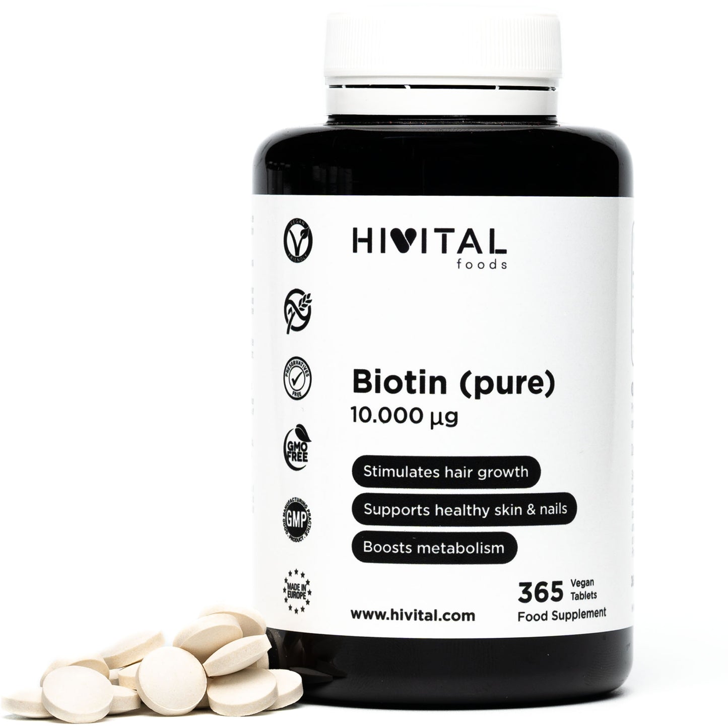 Biotina Pura 10,000 mcg: Fortalece Tu Cabello, Piel y Uñas