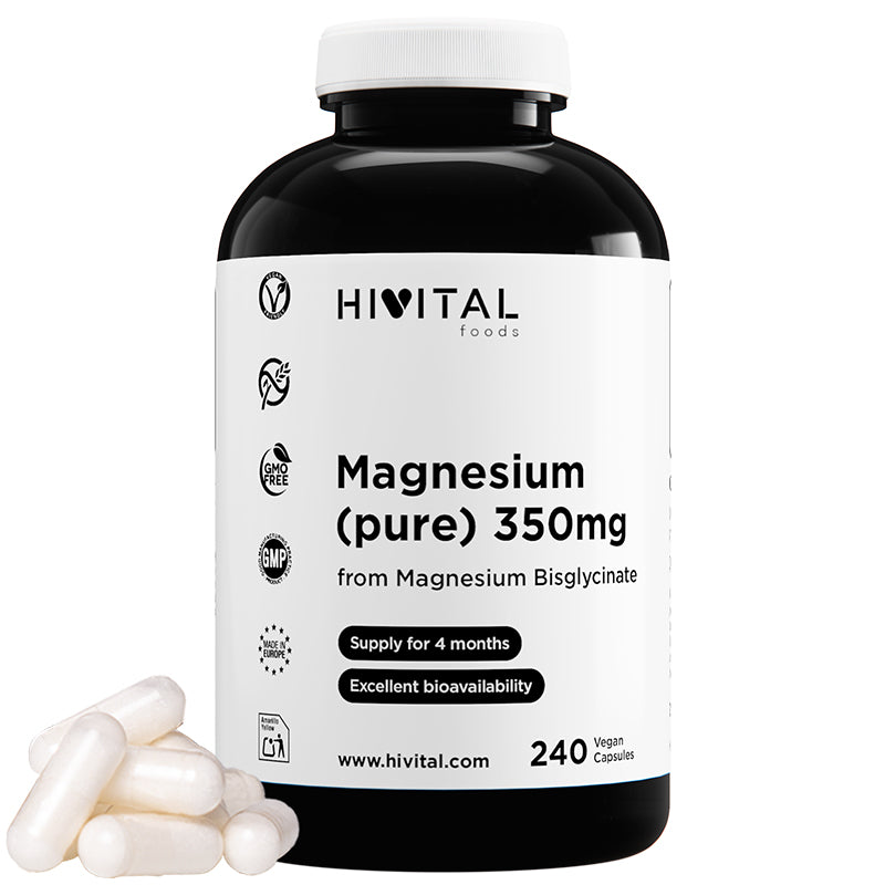 Magnesio 350 mg (Bisglicinato de Magnesio) | Alta absorción sin efectos laxantes| 240 cápsulas veganas