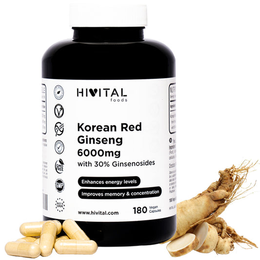 Panax Ginseng Rojo Coreano 6000 mg: Energía y Vitalidad Natural