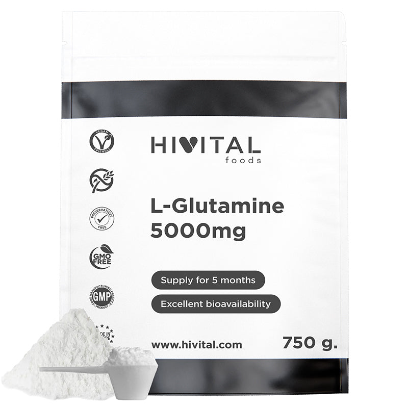 L-Glutamina 5000 mg | 750 g Polvo Vegano | Recuperación Muscular, Intestino y Energía