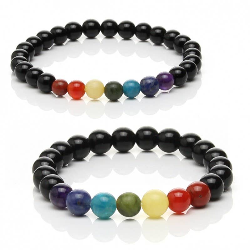 Pulsera de obsidiana negra con las piedras de los chakras: 6 mm