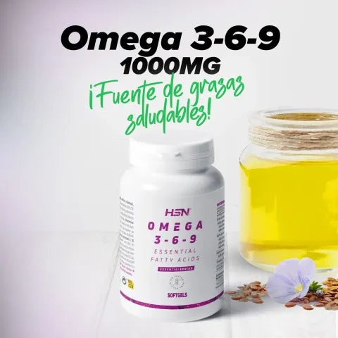 Omega 3-6-9 HSN 1000 mg | Salud Cardiovascular, Cerebro, Colesterol y salud Hormonal Femenina.