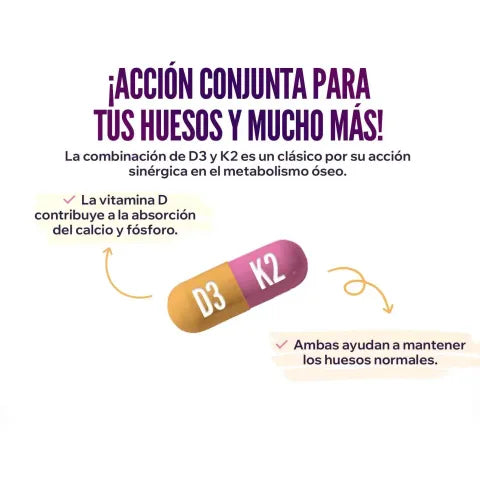 Vitamina D3 2000 UI + K2 MK7 100 mcg | Huesos y Defensas | 120 Cápsulas Veganas | Natural-eso