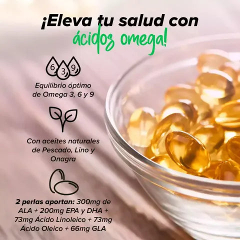 Omega 3-6-9 HSN 1000 mg | Salud Cardiovascular, Cerebro, Colesterol y salud Hormonal Femenina.