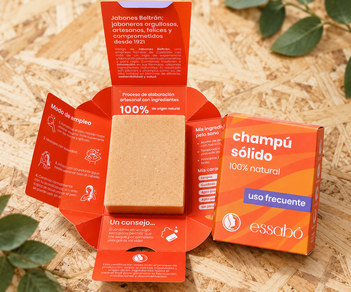 Essabó Champú Sólido Uso Frecuente · Todo Tipo de Cabellos · 100% Natural