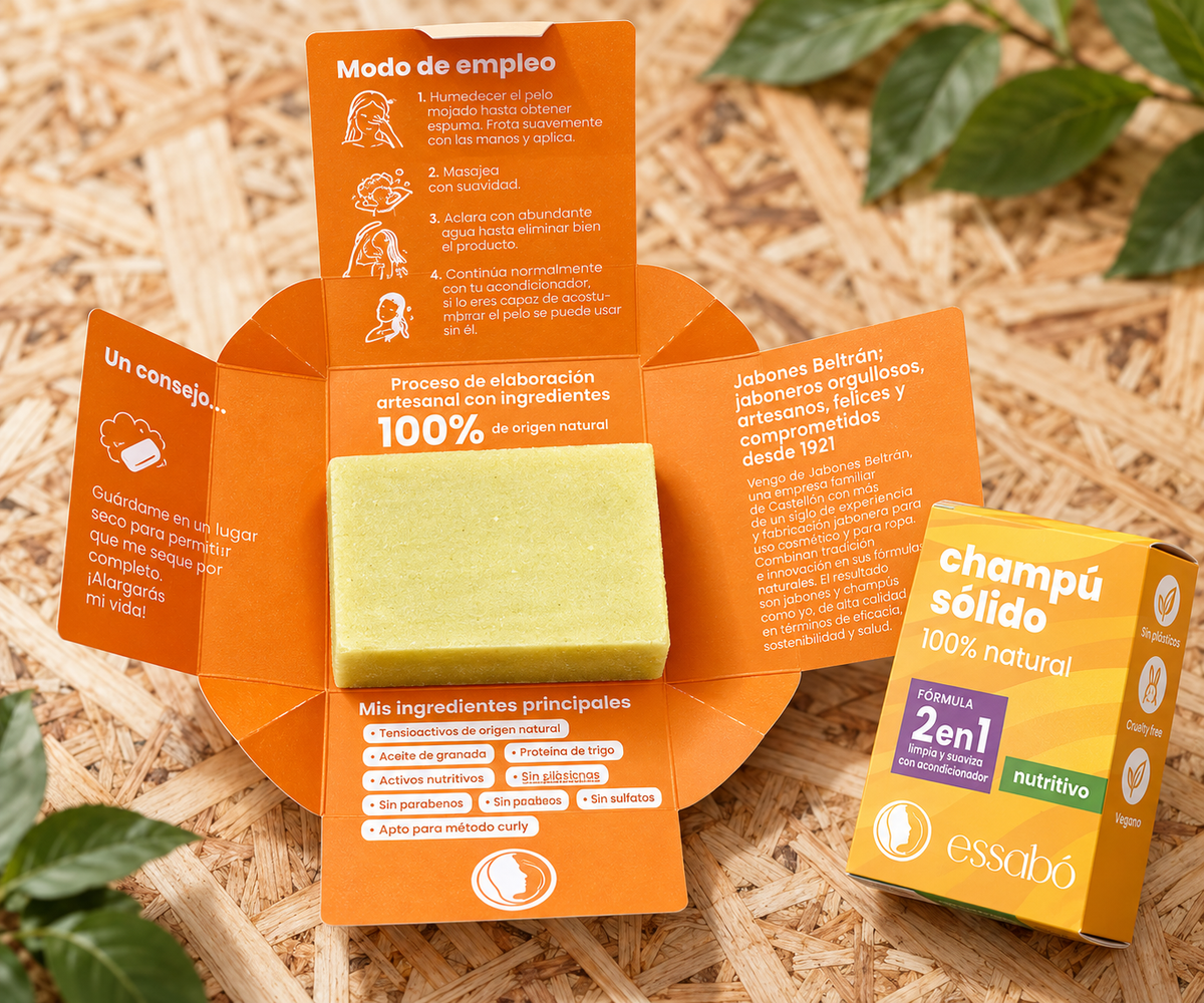 Essabó Champú Sólido Nutritivo · Cabello Seco · 100% Natural