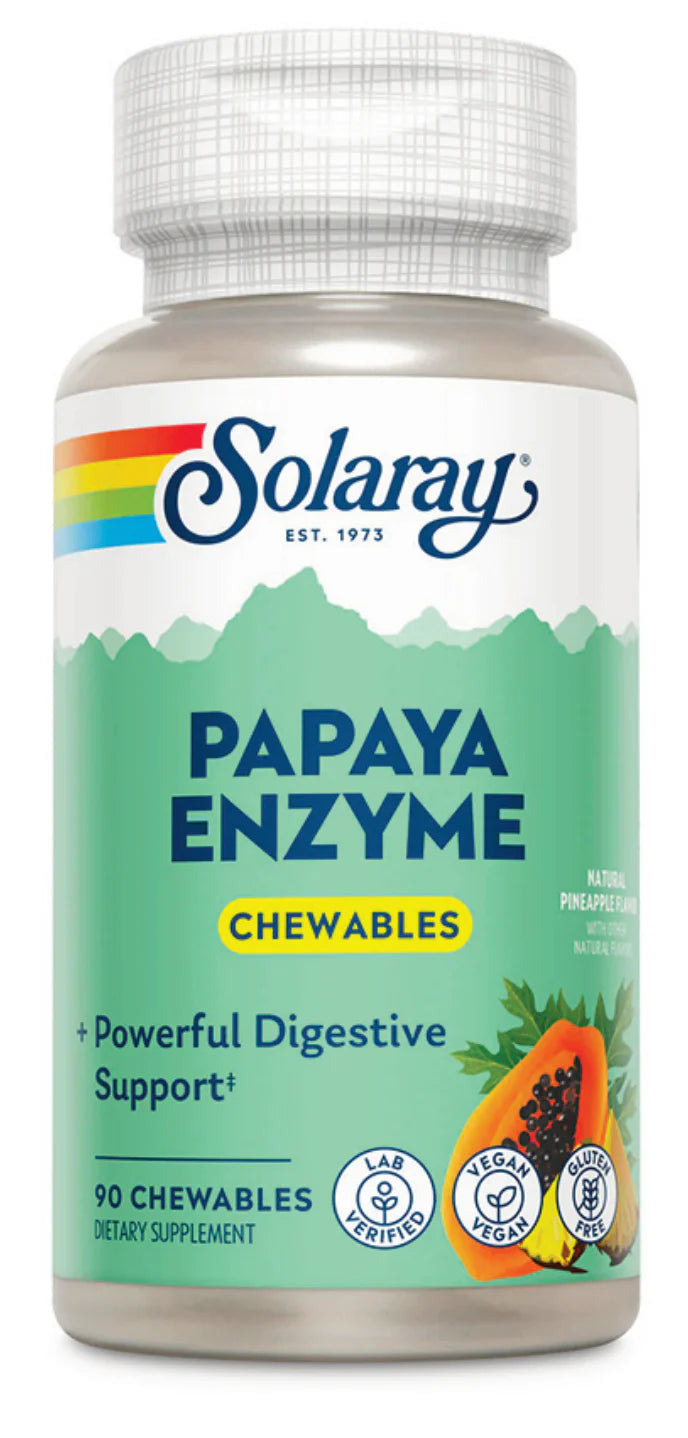 Papaya Enzymes Solaray 90 Comprimidos Masticables | Digestión Ligera y Sin Molestias – Natural-eso